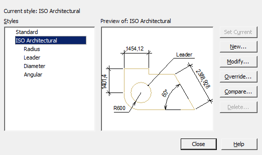 CAD drafting Dimension Style Manager 9