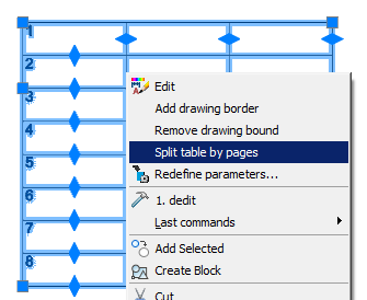 CAD software Split the table by pages 4
