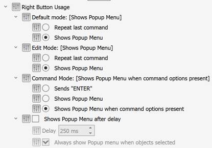 CAD drafting Settings of the Right Mouse Button 0