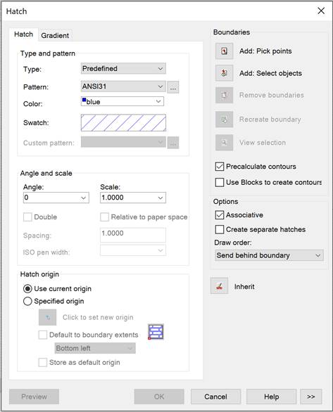 CAD drafting Hatch Dialog Box 0